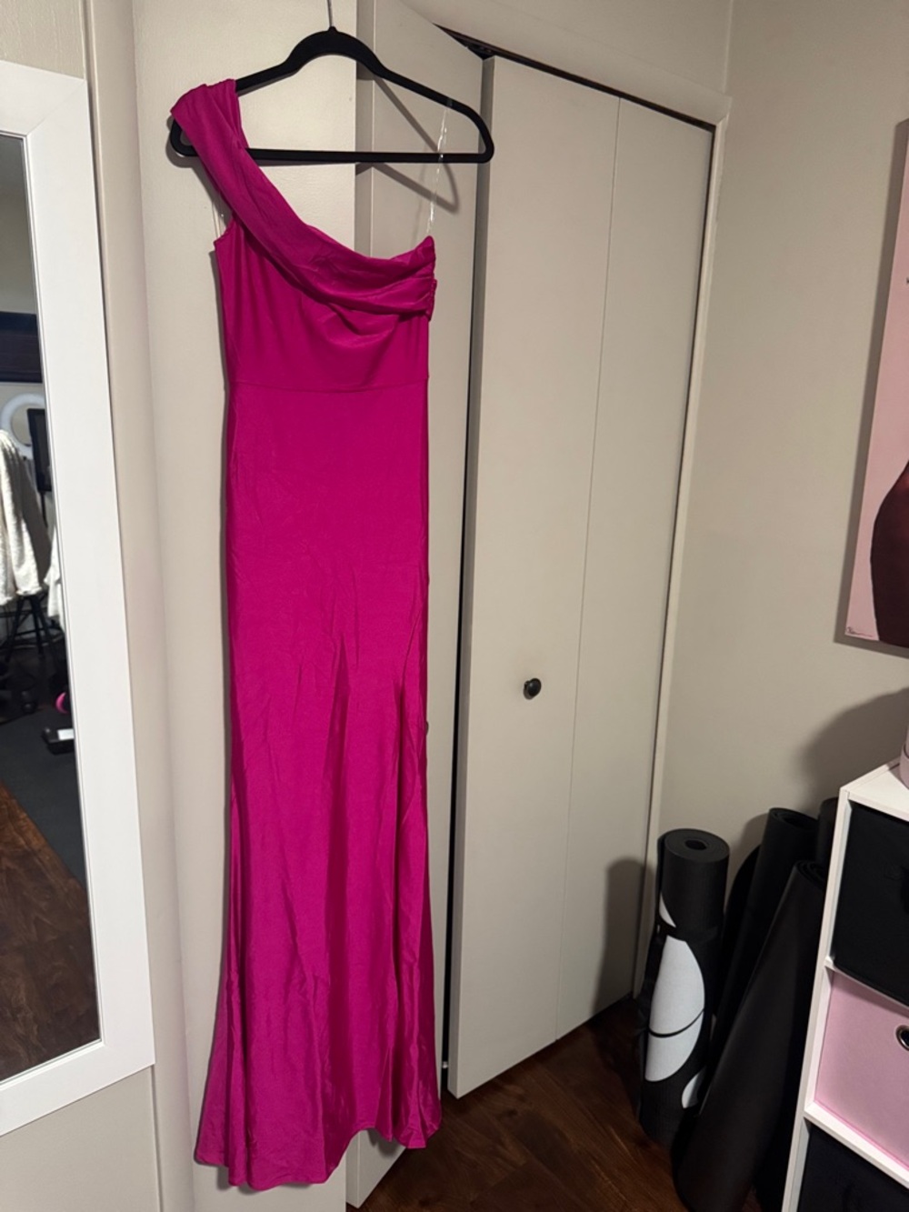 One-Shoulder Fuchsia Evening Gown sz L - NWT